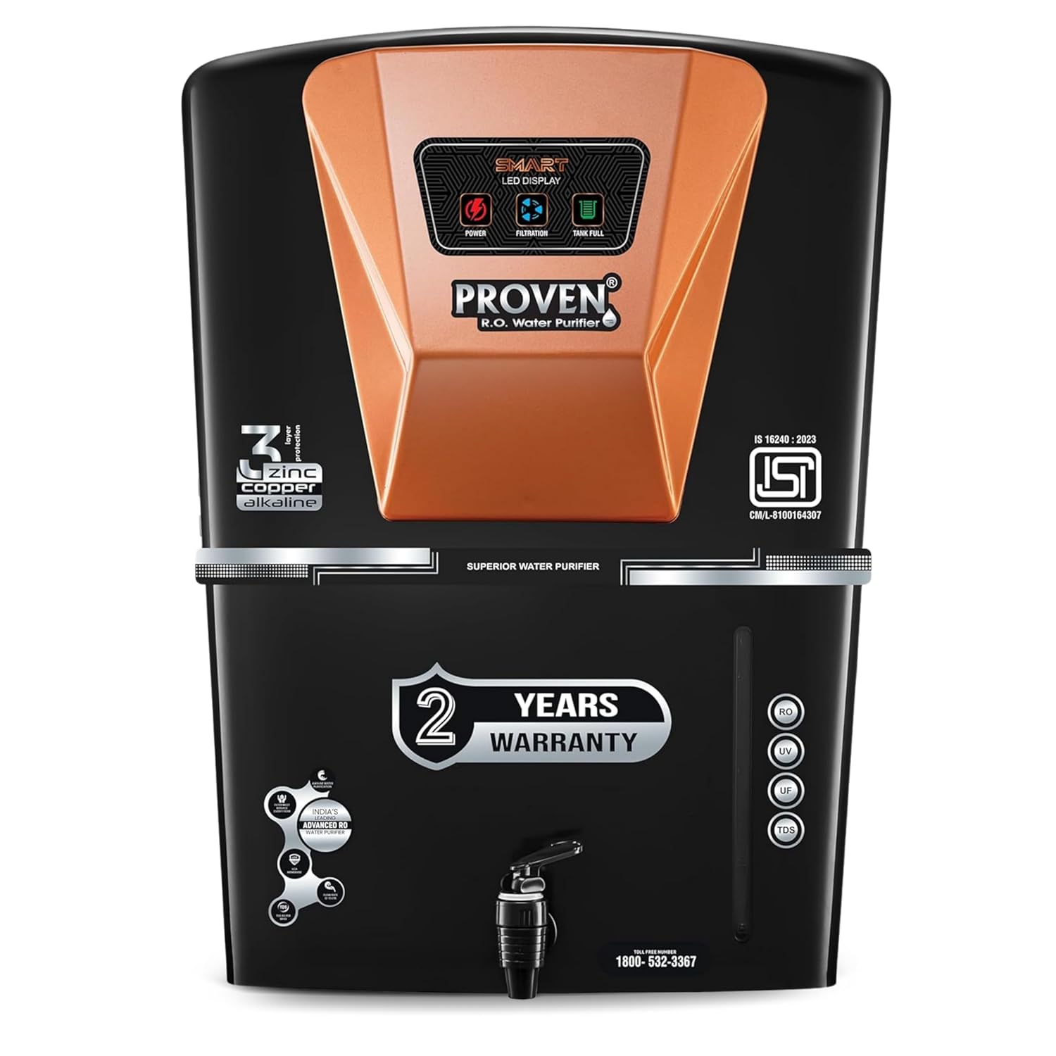 Proven Jupiter RO Water Purifier for Home, 12L | RO+UF+UV with Copper, Zinc & Alkaline, TDS Adjuster, ISI Certified, Borewell & Hard Water
