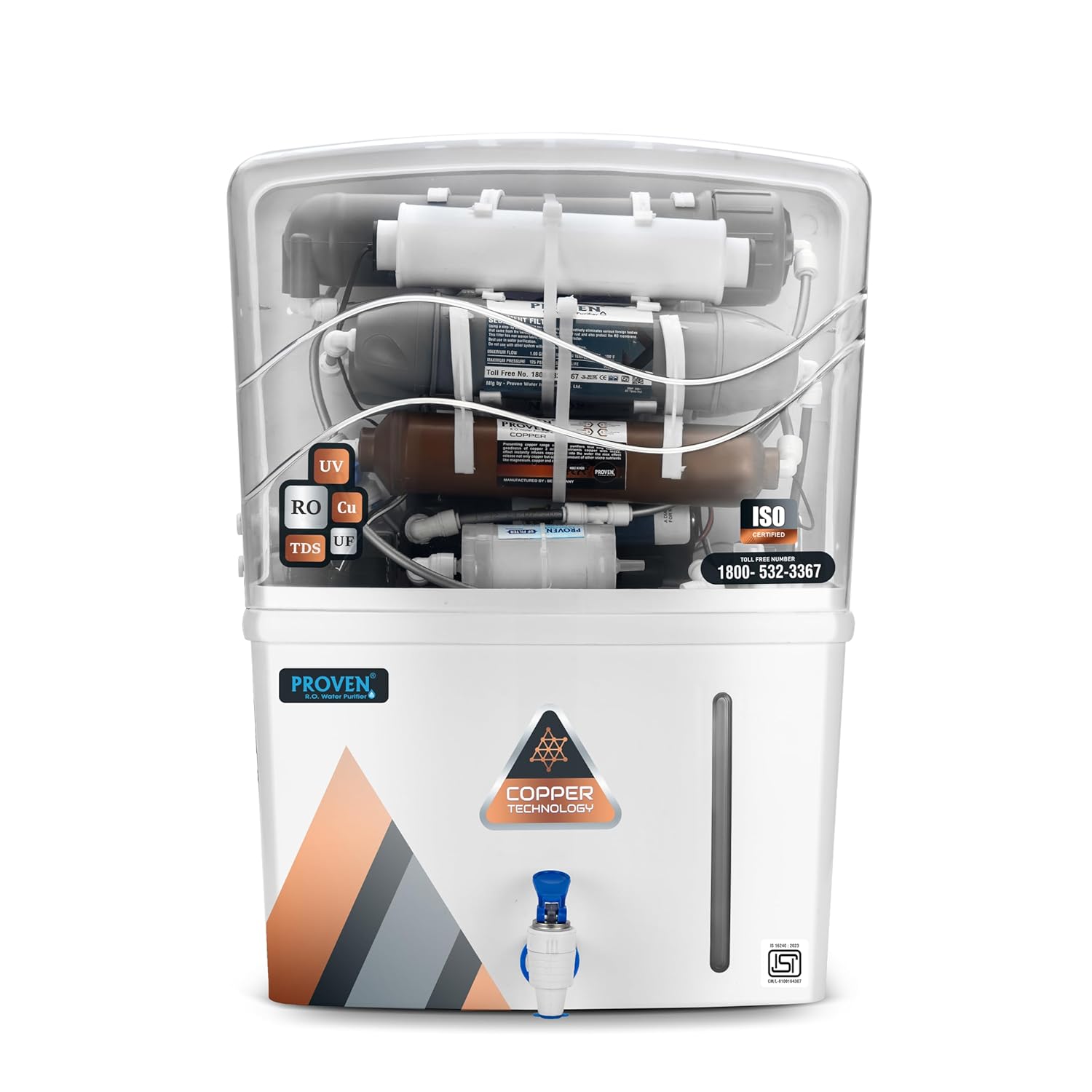 Proven Aqua RO Water Purifier for Home – RO + UV + UF + Copper, 12L Storage, TDS Adjuster, ISI Certified, Fully Automatic, White with Transparent Front, Made in India, 1-Year Warranty
