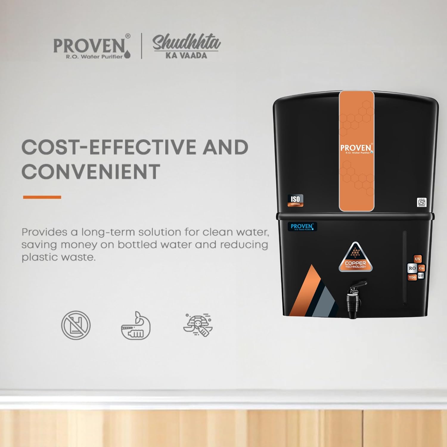 Proven Curvv RO+UV+UF Water Purifier for Home – 12L Storage | Copper Technology | TDS Adjuster | Ideal for Borewell & Hard water | ISI Certified | 1-Year Warranty | Free Prefilter (Black Copper)