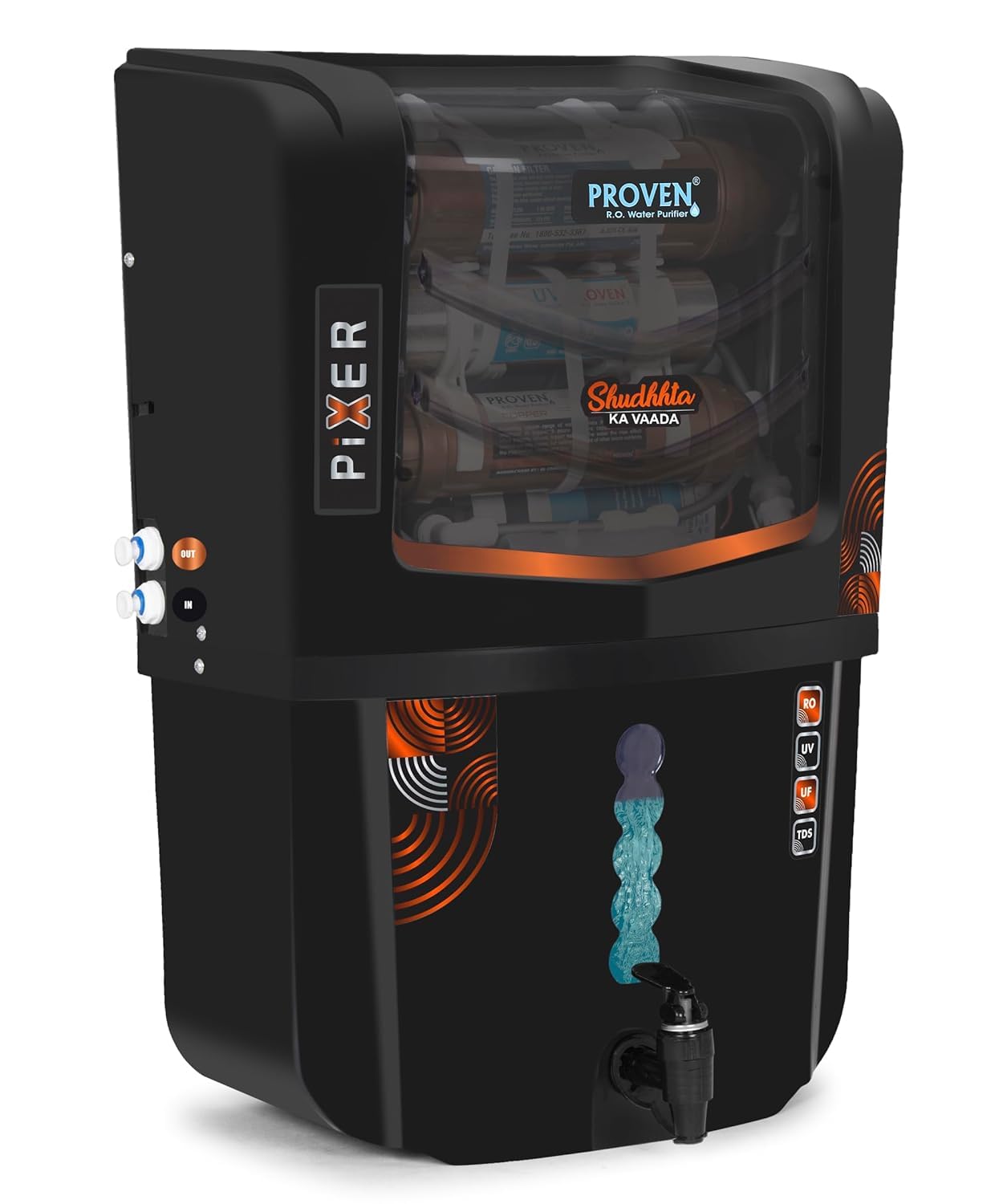 Proven Pixer RO+UV+UF Water Purifier for Home | 12L Storage | Elegant Black Design | 12-Stage Purification | TDS Adjuster | ISI Certified | Made in India | 1-Year Warranty