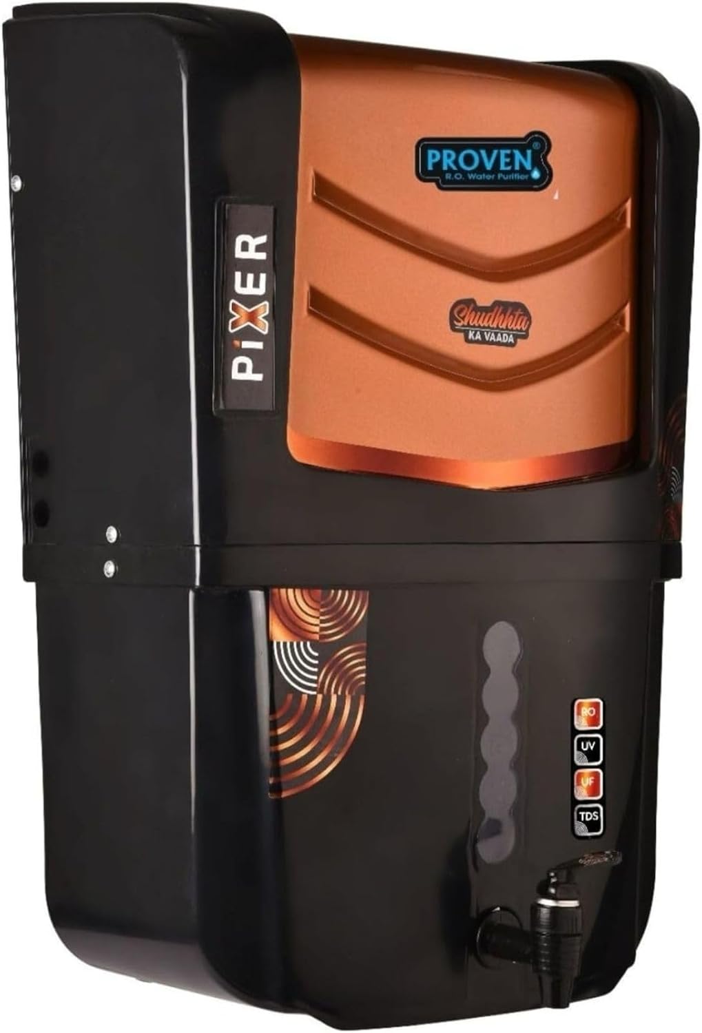 Proven Pixer Aqua RO+UV+UF+Copper Water Purifier | 12L Tank | TDS Controller | ISI Certified | Sleek Black Design | Made in India | 1-Year Warranty | Ideal for Home & Kitchen Use.