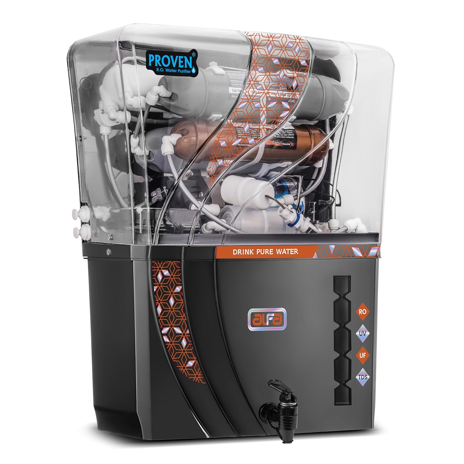 Proven Alfa 4 in 1 Zinc Copper Alkaline RO Water Purifier, 12L Tank, RO, UV, UF, TDS Adjuster | Suitable for all water sources | ISI Approved | Made In India | 12 Stage Purification | 1 Year Warranty