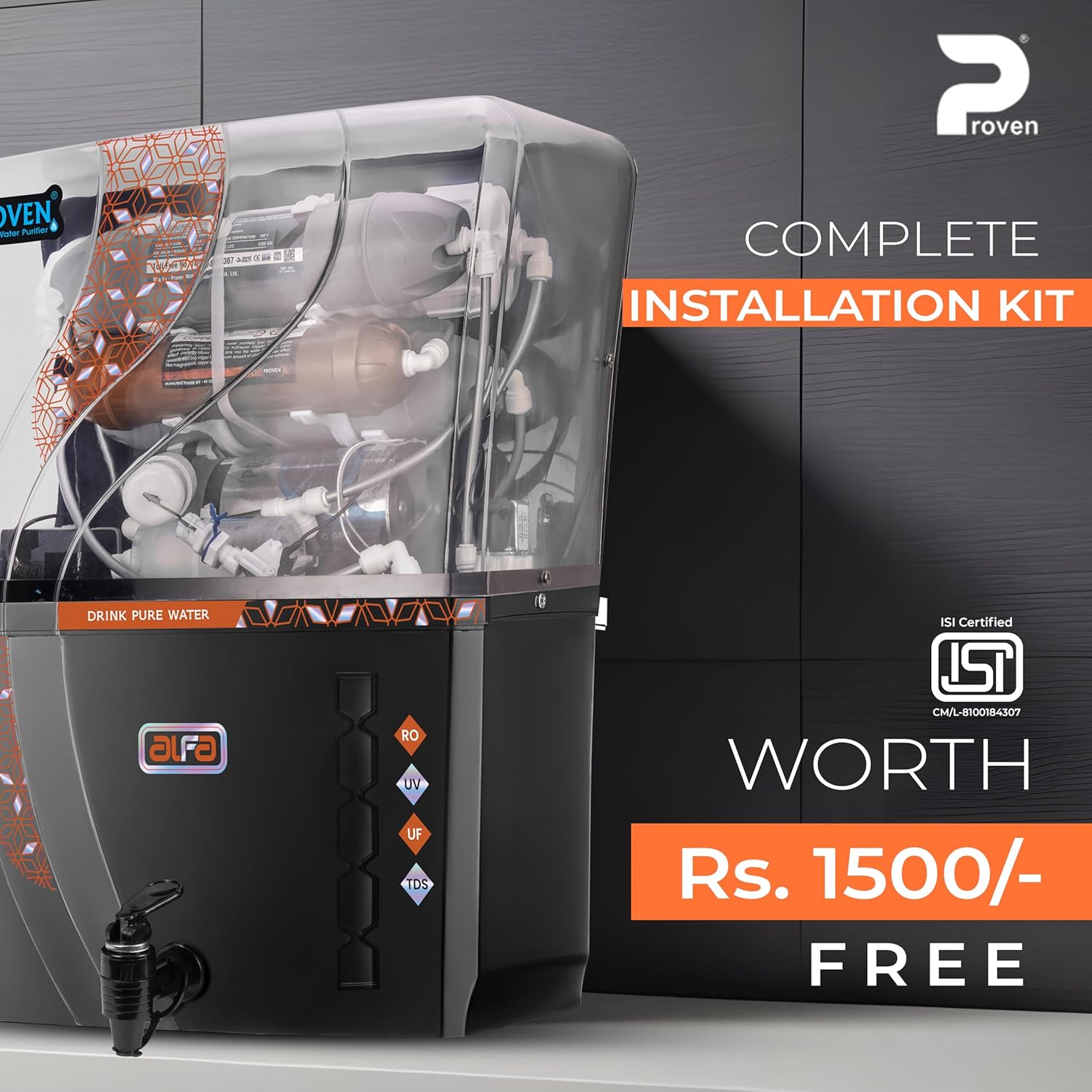 Proven Alfa 4 in 1 Zinc Copper Alkaline RO Water Purifier, 12L Tank, RO, UV, UF, TDS Adjuster | Suitable for all water sources | ISI Approved | Made In India | 12 Stage Purification | 1 Year Warranty